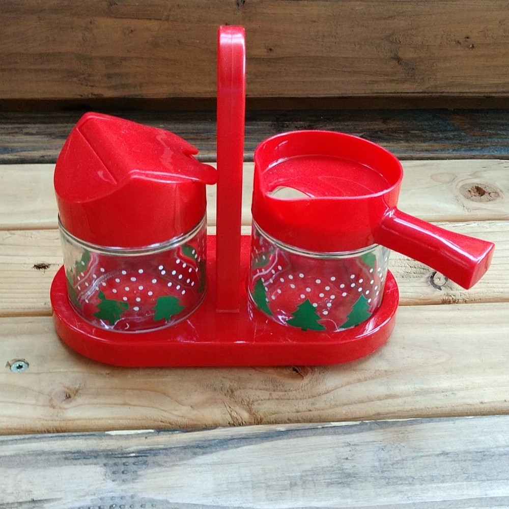 Vtg 3pc GEMCO sugar creamer Christmas holder